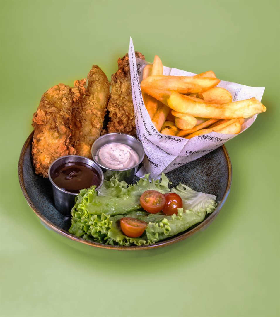 Chicken Dips & Chips avec frites dorées et salade